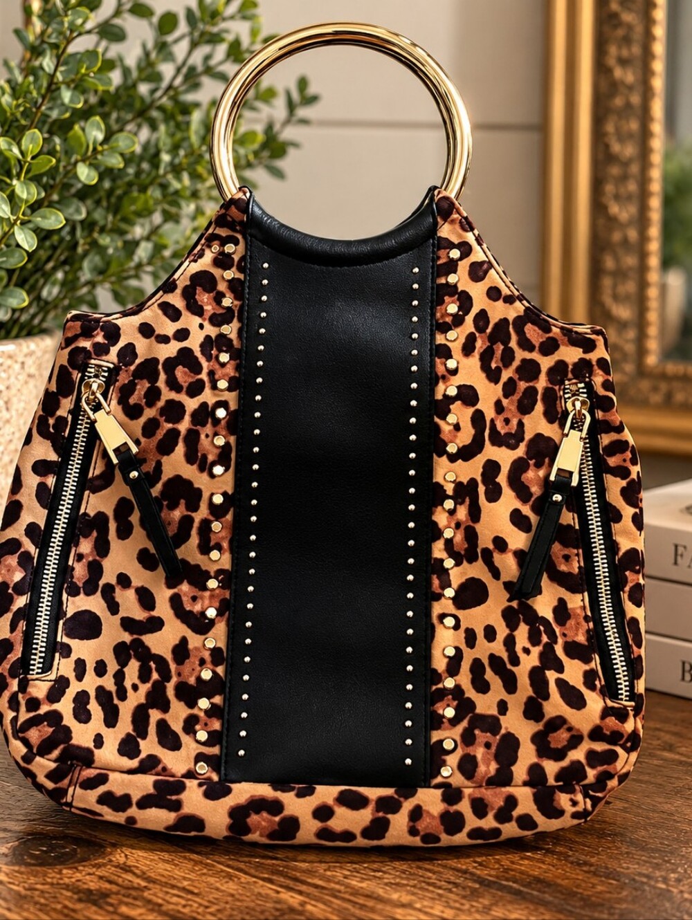 INC International Concepts Leopard Print Ring Handle Handbag